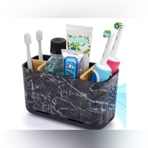 NEW Black Toothbrush Holders 5 Slots Bamboo Toothpaste Holder Bathroom Counter